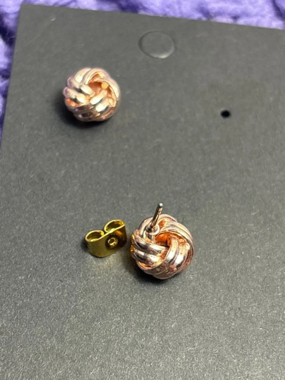 Rose Goldtone Knot Stud Earrings 3/8 inch